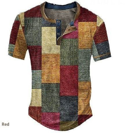 Men's Waffle Henley Shirt - Trendy Graphic Plaid Color Block Style - Buy Center