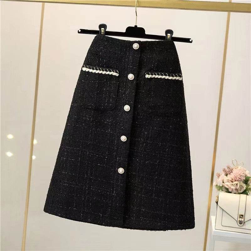 High Waist A-Line Tweed Skirt - Stylish Mid-Length for Any Occasion - Buy Center