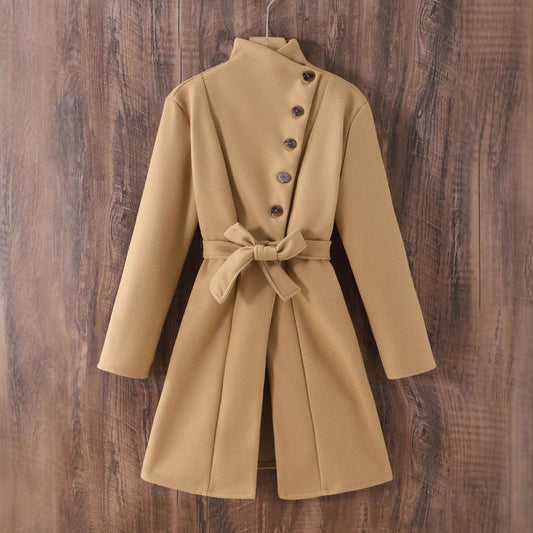 Women's Lapel Bow Knitted Jacket - Stylish Wool Blend Coat for 2025 - Buy Center