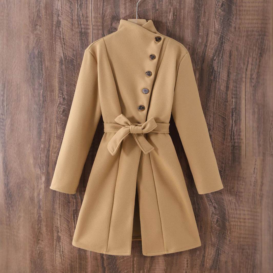 Women's Lapel Bow Knitted Jacket - Stylish Wool Blend Coat for 2025 - Buy Center