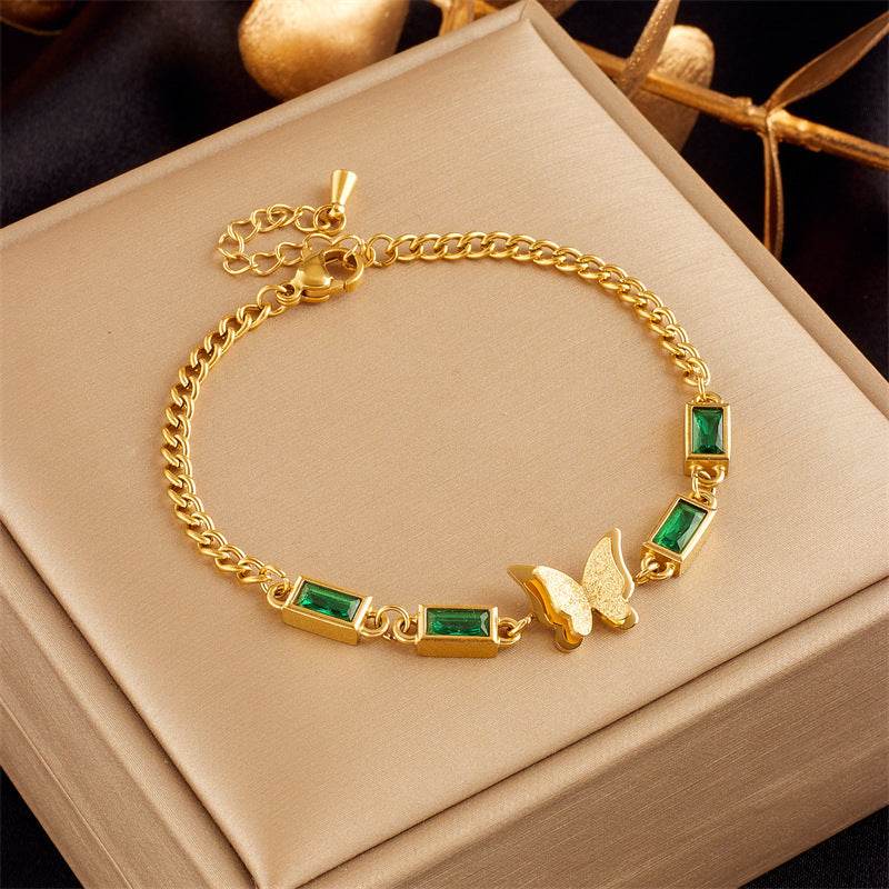 Buycenter Gold-Plated Butterfly Pearl Bracelet - Fashionable Rhinestone Charm - Buy Center