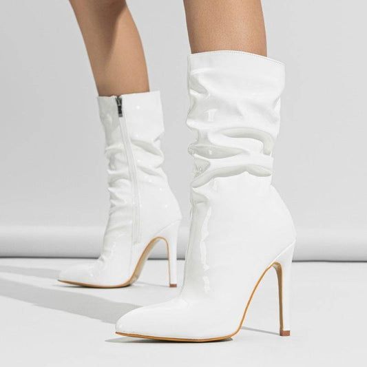Buycenter Patent Leather Stiletto Heels - Stylish Mid-Calf Boots for Women - Buy Center