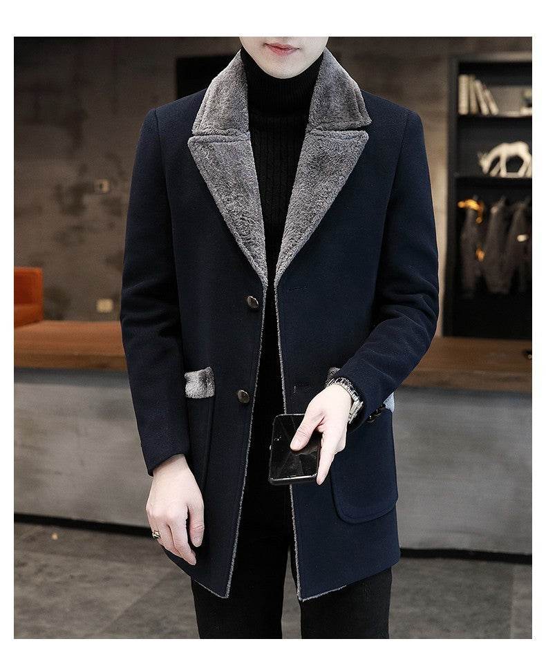 Stylish Fur and Leather Overcoat for Men - Warm Winter Trench Coat - Buy Center