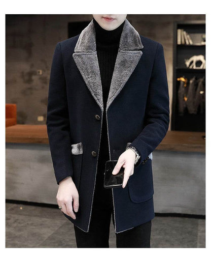 Stylish Fur and Leather Overcoat for Men - Warm Winter Trench Coat - Buy Center