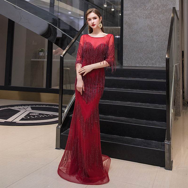 Buycenter Evening Dress for Women - Elegant Temperament in Dark Gray & Red - Buy Center