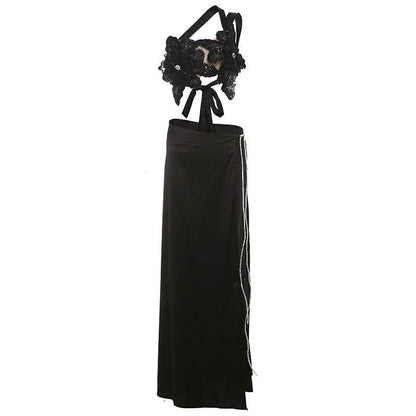 Backless Sequined Lace-up Top & Long Skirt Suit - Stylish Polyester Set - Buy Center