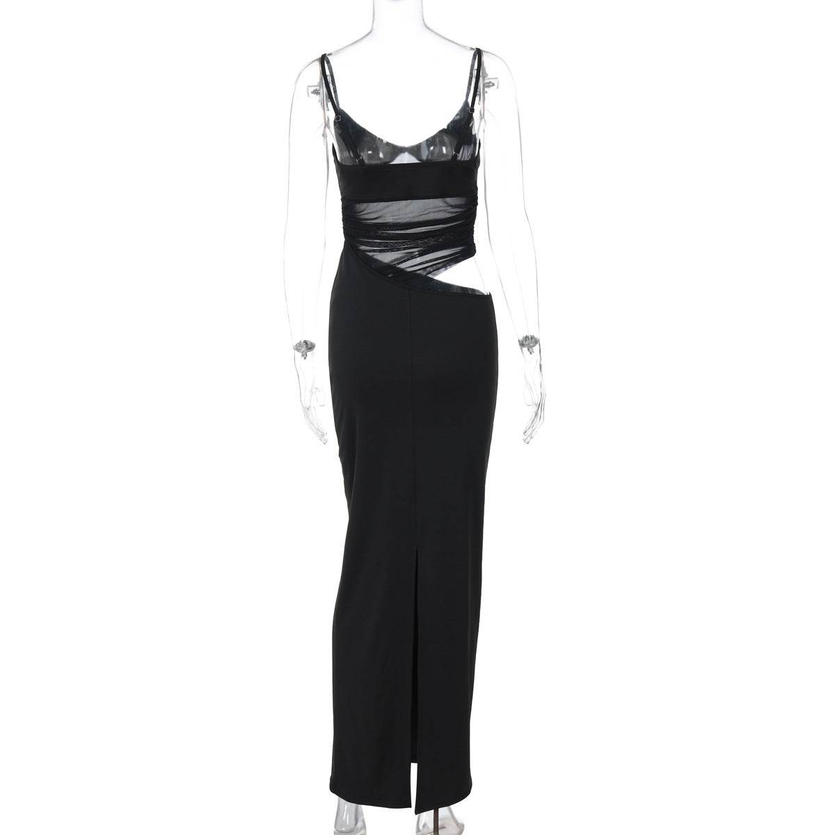 Sexy Black Sling Dress - Trendy Mesh Patchwork for Winter Fashion - Buy Center
