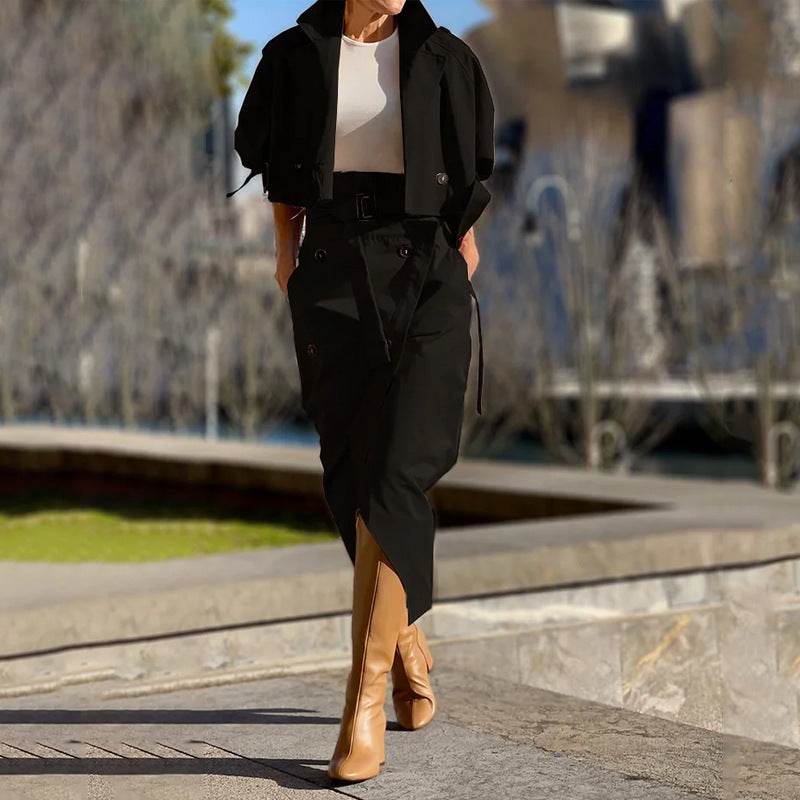 Buycenter Elegant Button Belt Suit Skirt - Stylish European Workwear Jumpsuit - Buy Center