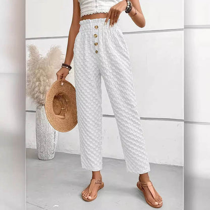 Women's Slim Fit Wide Leg Trousers - Trendy Buttoned Street Style - Buy Center