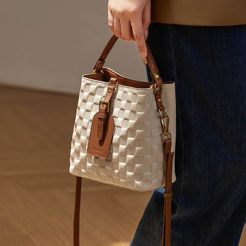 Buycenter Cowhide Bucket Shoulder Bag - Urban Simplicity Crossbody Style - Buy Center