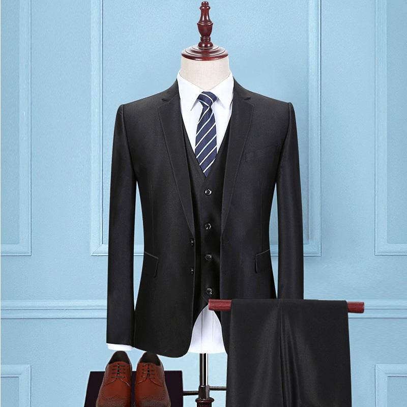 Korean Slim Fit Men's Three-Piece Suit - Dark Green Smart Business Attire - Buy Center