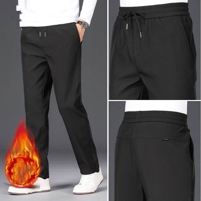 Buycenter Men's Fleece-Lined Straight Suit Pants - Winter Casual Trousers - Buy Center