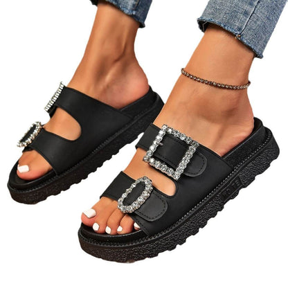 Fashion Rhinestone Belt Buckle Platform Sandals - Stylish Women’s Slippers - Buy Center