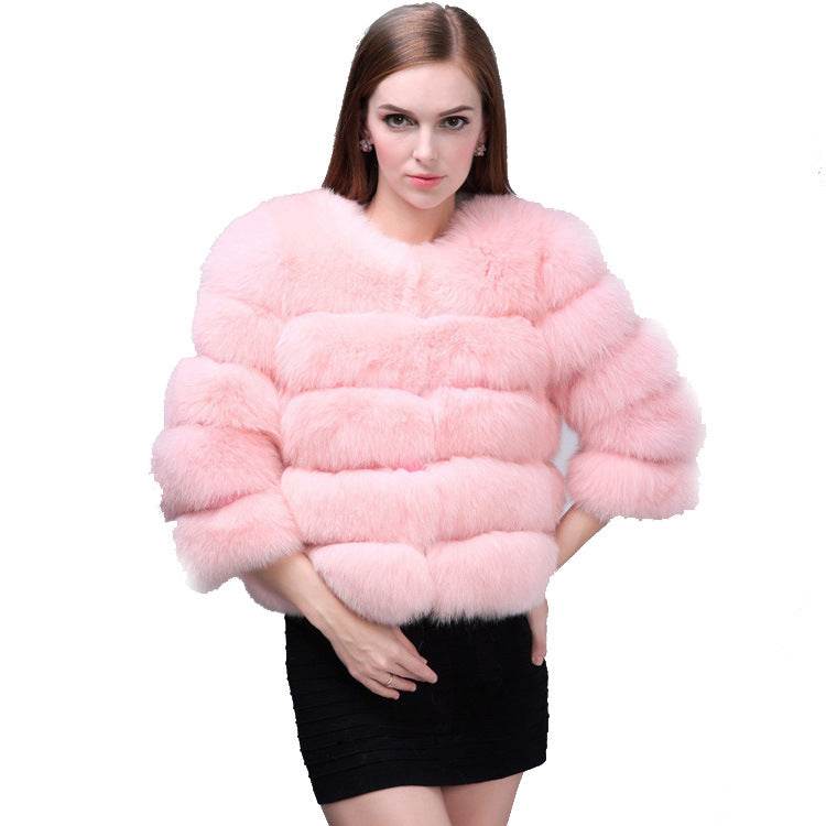 Buycenter Women's Fox Fur Cropped Coat - Slim Fit, Stylish Leisure Wear - Buy Center