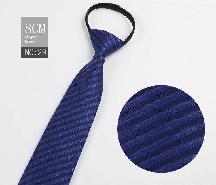 Black Striped Blue Business Tie - Lazy Zip Closure for Easy Wear - Buy Center