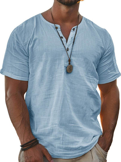 Men's Stand Collar Short Sleeve Cardigan Shirt - Stylish Striped Design - Buy Center