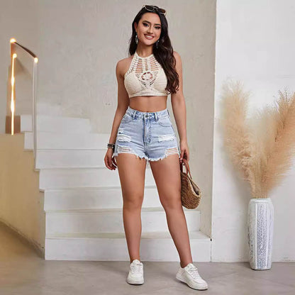 Women's Light Blue Denim Shorts - Chic European American Style, Sizes XS-XL - Buy Center