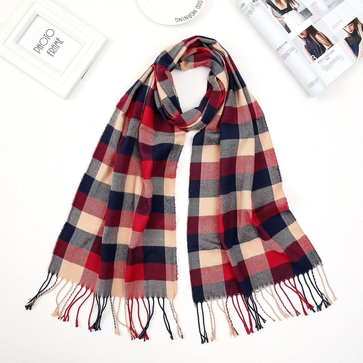 Men's English Plaid Faux Cashmere Scarf - Stylish & Warm Accessory - Buy Center