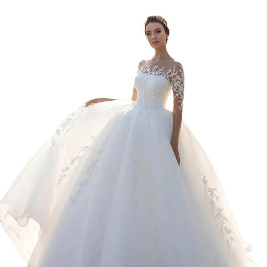 Elegant Long Sleeve Embroidered Wedding Dress - Classic Fit for Brides - Buy Center