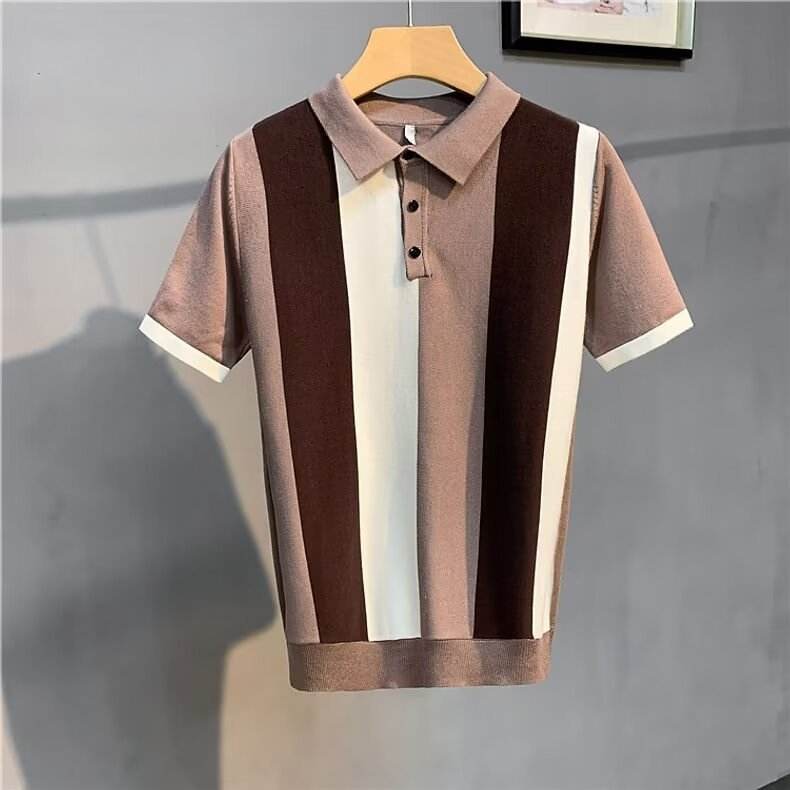 Vintage Stripe Short Sleeve Men's Shirt - Zipper, Comfortable Cotton Fit - Buy Center