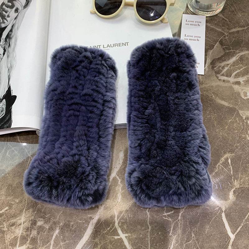 Sweet Warm Rex Rabbit Fur Gloves - Cozy Half Finger Design for Winter - Buy Center