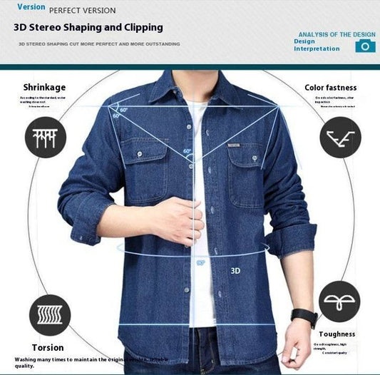 Buycenter Men's Loose Long Sleeve Denim Coat - Soft Cotton Autumn Shirt - Buy Center