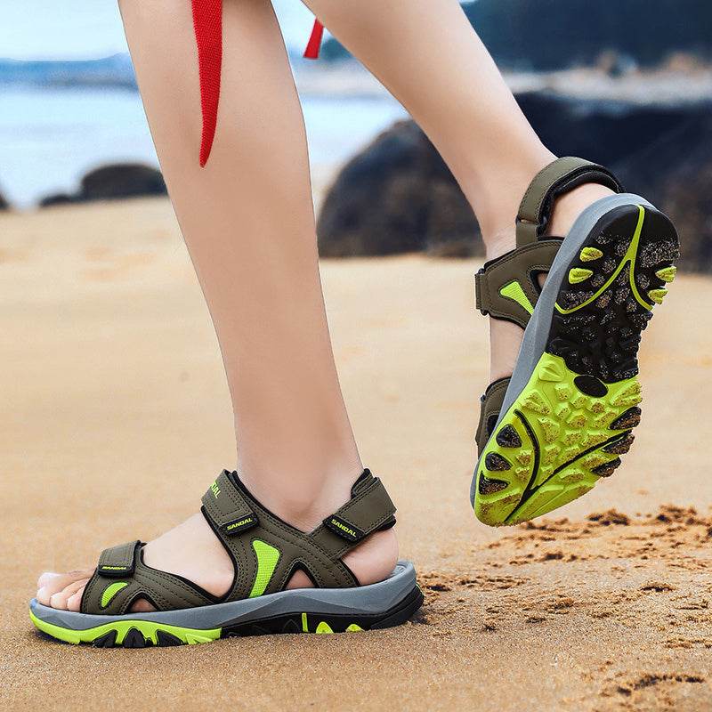 Buycenter Men's Leather Sandals - Breathable Beach Shoes, Extra-Large Fit - Buy Center