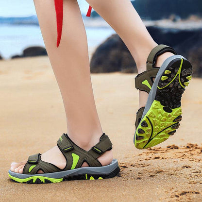 Buycenter Men's Leather Sandals - Breathable Beach Shoes, Extra-Large Fit - Buy Center