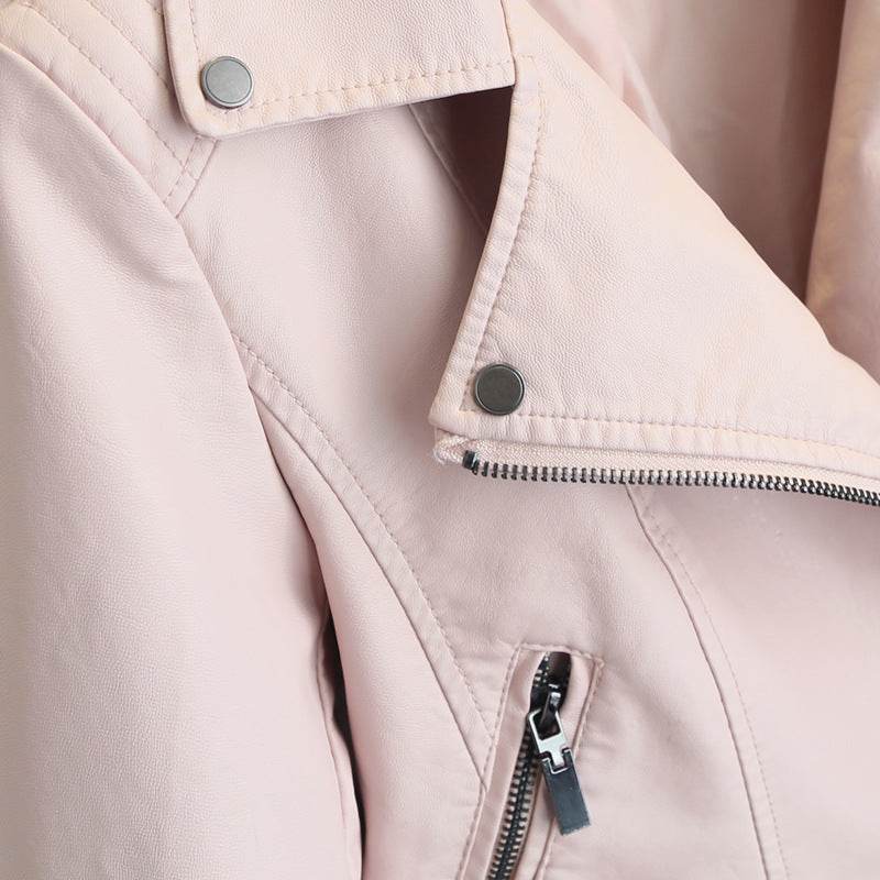 Buycenter Women's Slim Fit PU Leather Jacket - Pink, Sizes S to XL - Buy Center