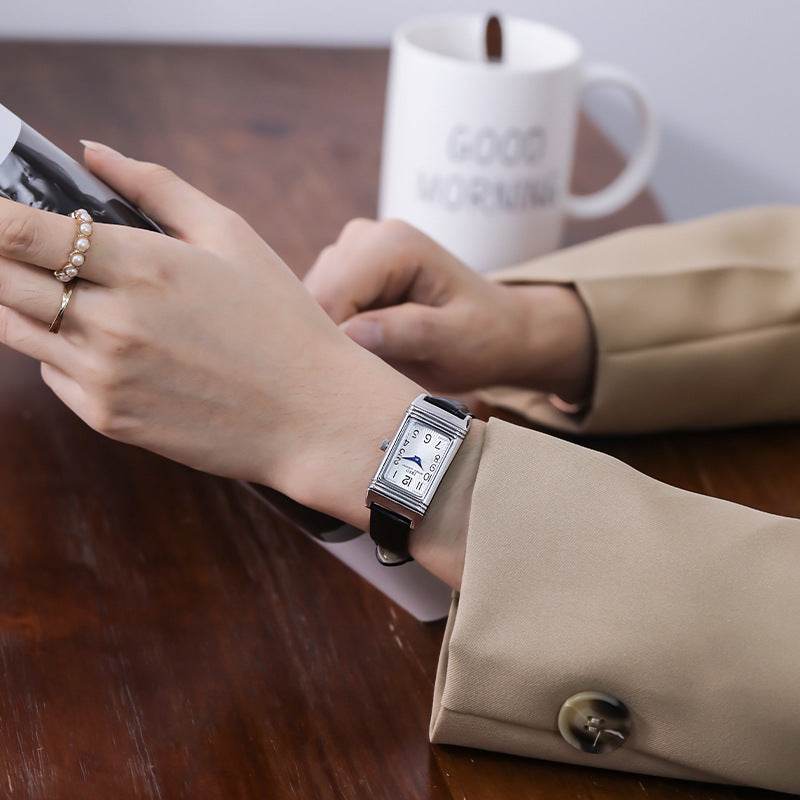 Flip Women's Square Leather Strap Watch - Stylish Silver Case & Comfort - Buy Center