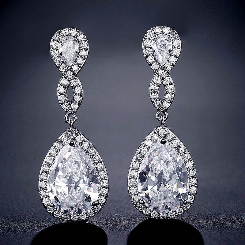 Buycenter Drop-shaped Bridal Earrings - AAA Zircon, Copper Geometry Design - Buy Center