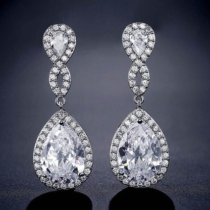 Buycenter Drop-shaped Bridal Earrings - AAA Zircon, Copper Geometry Design - Buy Center