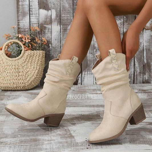 Buycenter Plus Size Women's Boots - Fashionable Suede with Mid Heel - Buy Center