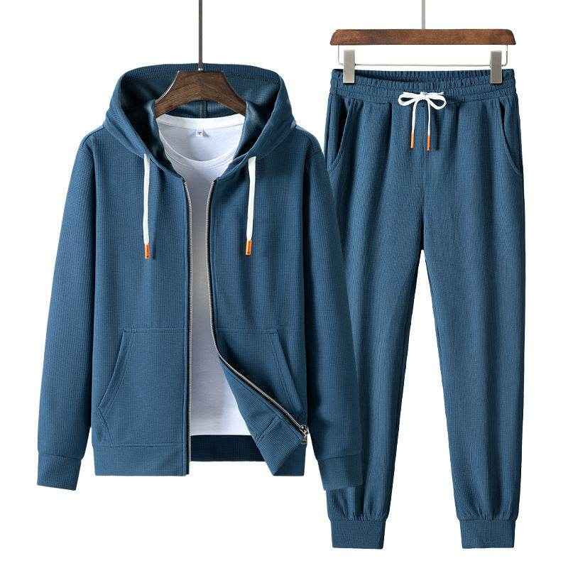 Men's Trendy Waffle Hooded Sweater Suit - Casual Style for Sports & Leisure