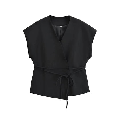 Women's Linen Blend Double Breasted Vest - Stylish Slim Fit Blazer - Buy Center