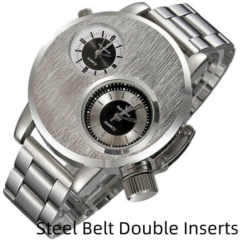Buycenter Large Double-Movement Quartz Watch for Men - Stainless Steel - Buy Center