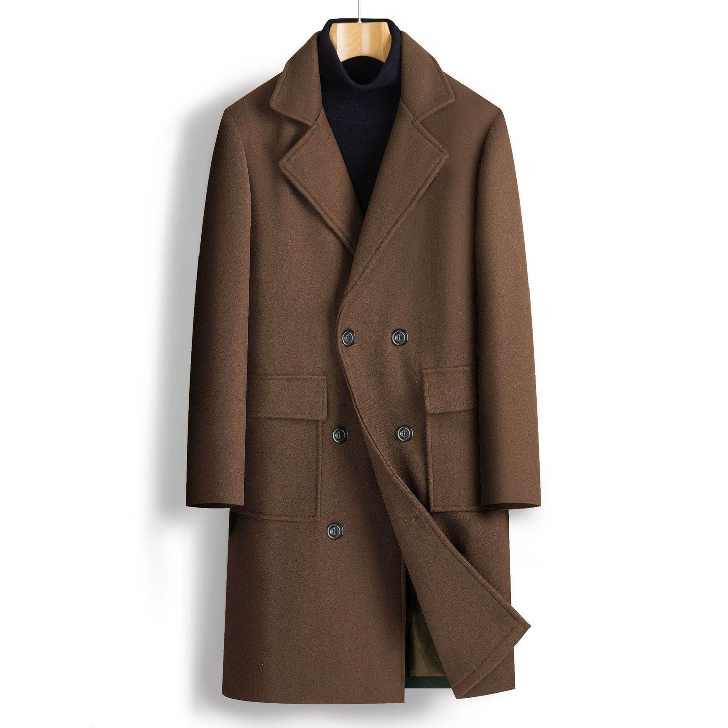 Stylish Men's Double Breasted Mid-Length Coat - Versatile & Hooded - Buy Center