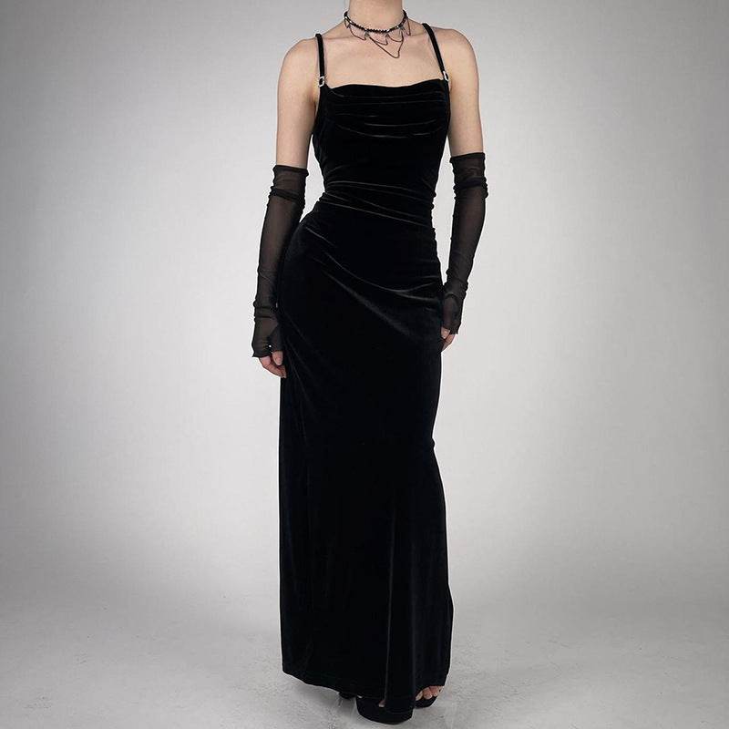 Elegant Backless Velvet Dress - Trendy Women's Sling Dress for Any Occasion - Buy Center
