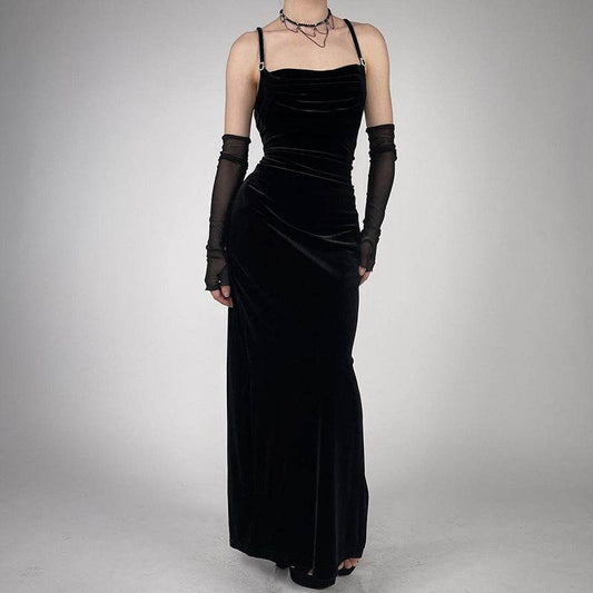 Elegant Backless Velvet Dress - Trendy Women's Sling Dress for Any Occasion - Buy Center