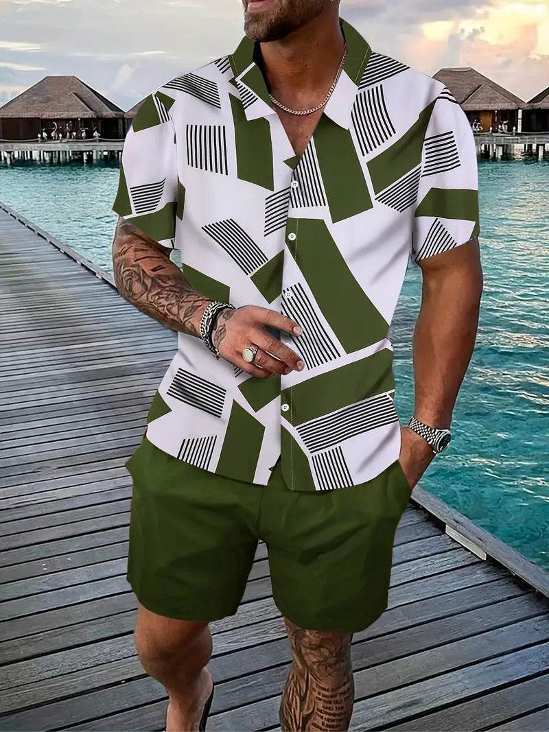 Men's Loose Casual Geometric Short Shirt - Lightweight & Breathable Summer Style - Buy Center