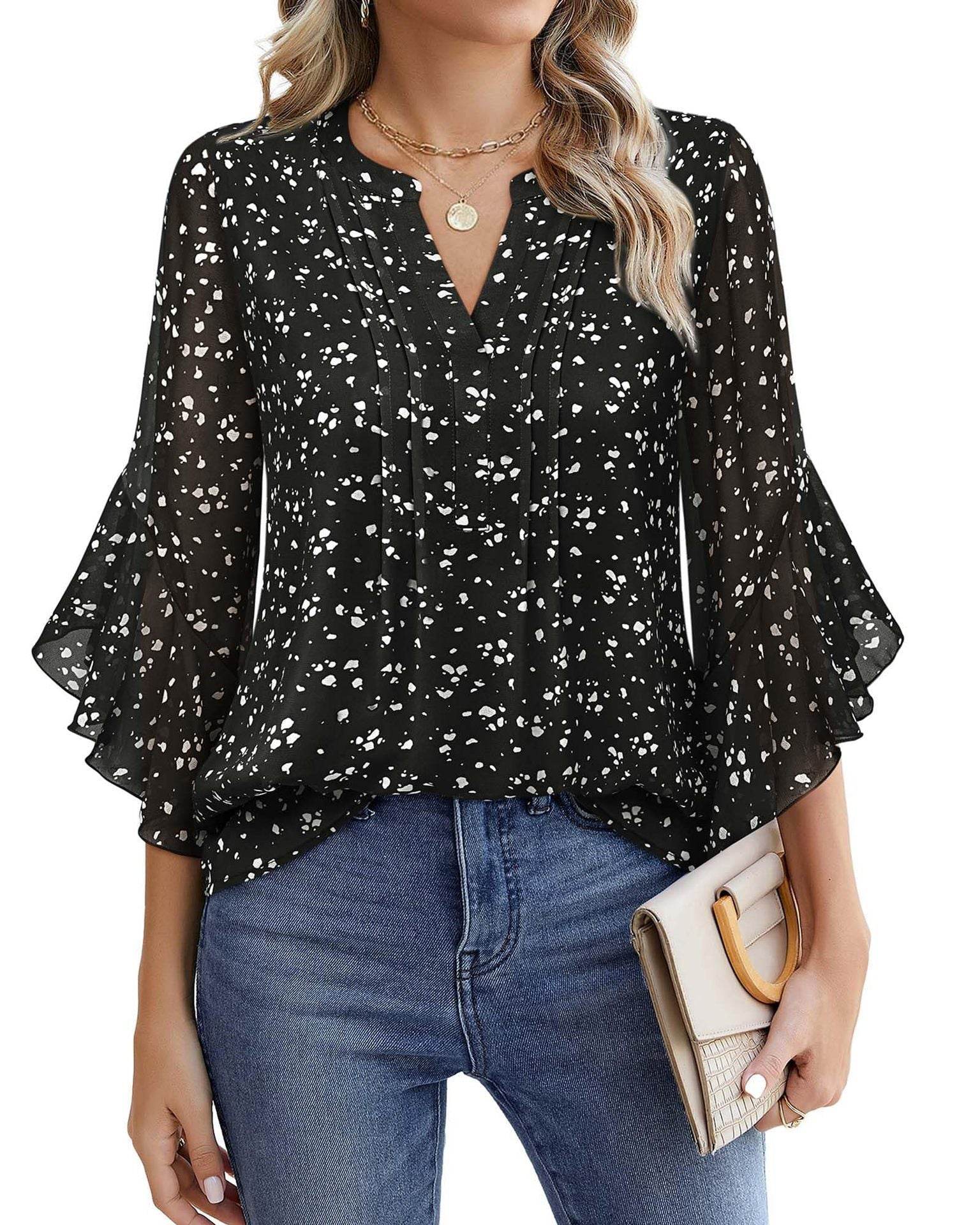 Buycenter Lotus Leaf 3/4 Sleeve Top - Loose Fit, Solid Colors Available - Buy Center