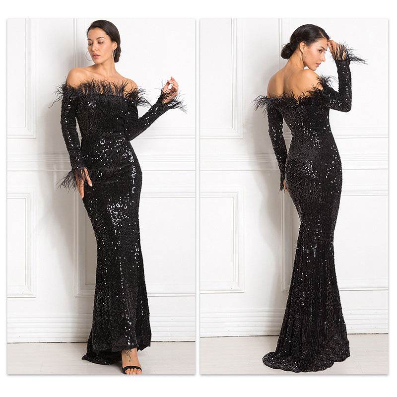 Elegant Off-the-Shoulder Fishtail Dress - Perfect for Formal Events - Buy Center