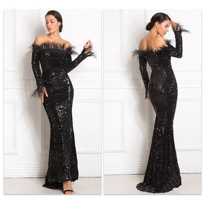 Elegant Off-the-Shoulder Fishtail Dress - Perfect for Formal Events - Buy Center