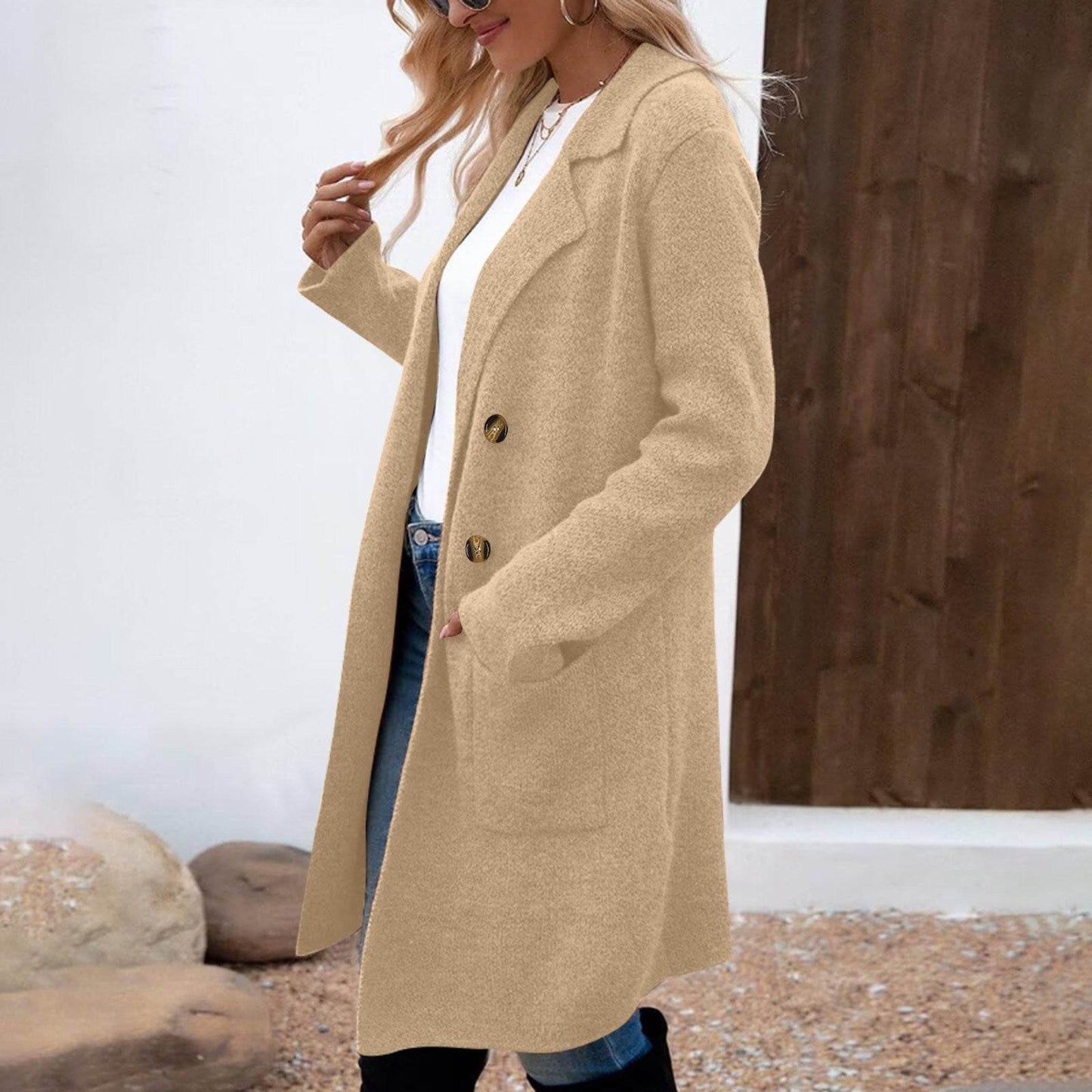 Buycenter Women's Mid-Length Woolen Coat Jacket - All-Match Fashionable Style - Buy Center
