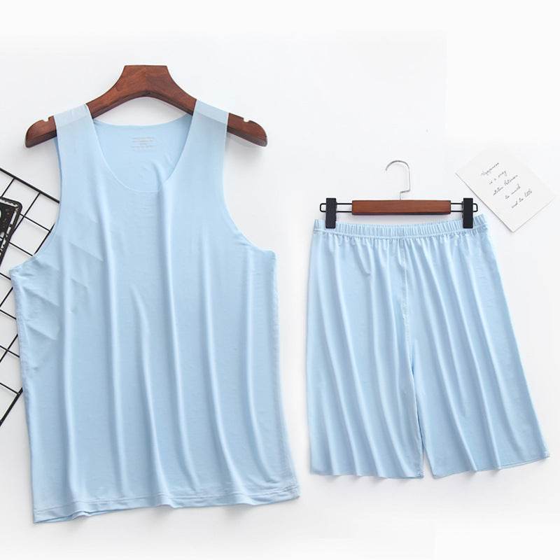 Ice Silk Men's Pajama Set – Stylish Summer Vest & Shorts for Comfort - Buy Center