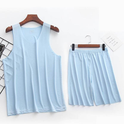 Ice Silk Men's Pajama Set – Stylish Summer Vest & Shorts for Comfort - Buy Center