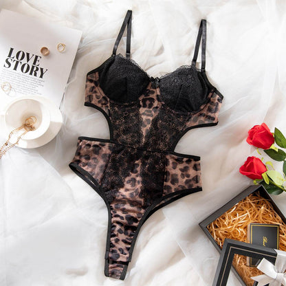 Cutout Lace Leopard Print Corsets - Body-Shaping Rompers for Women - Buy Center