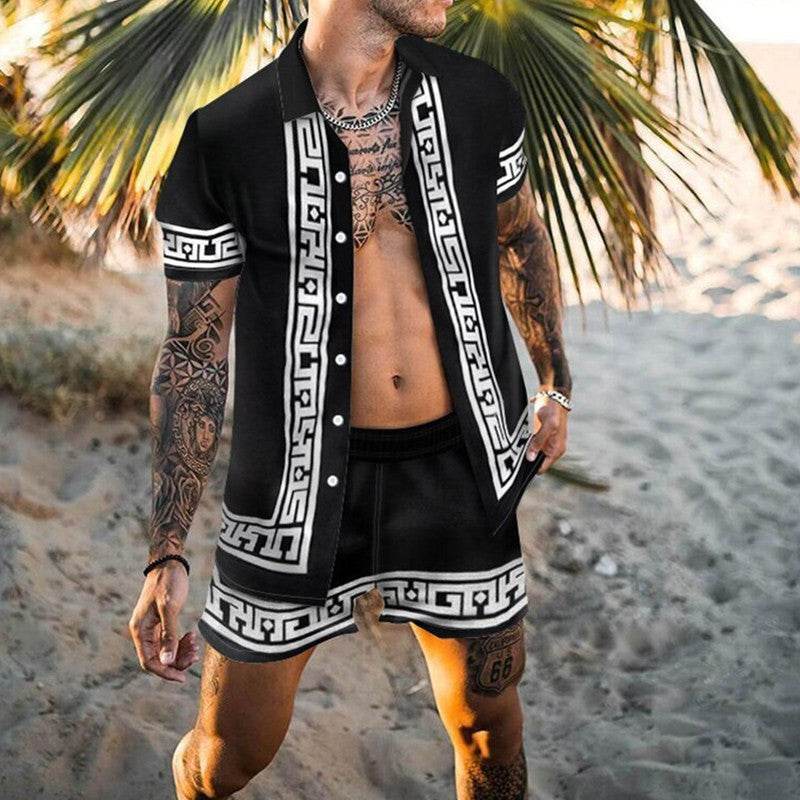 Buycenter Men's Casual Beach Suit - Short Sleeve Shirt & Shorts Set - Buy Center