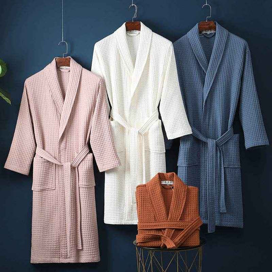 Pure Cotton Bathrobe - Long Waffle Nightgown for Men & Women 2025