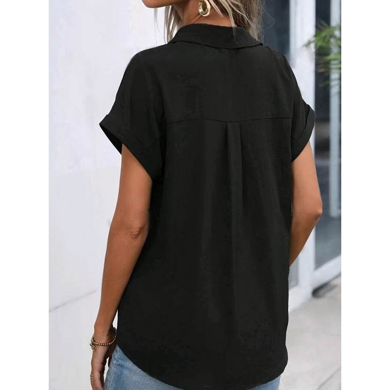 Buycenter Women's Solid Color Short Sleeve Shirt - Urban Style & Loose Fit - Buy Center